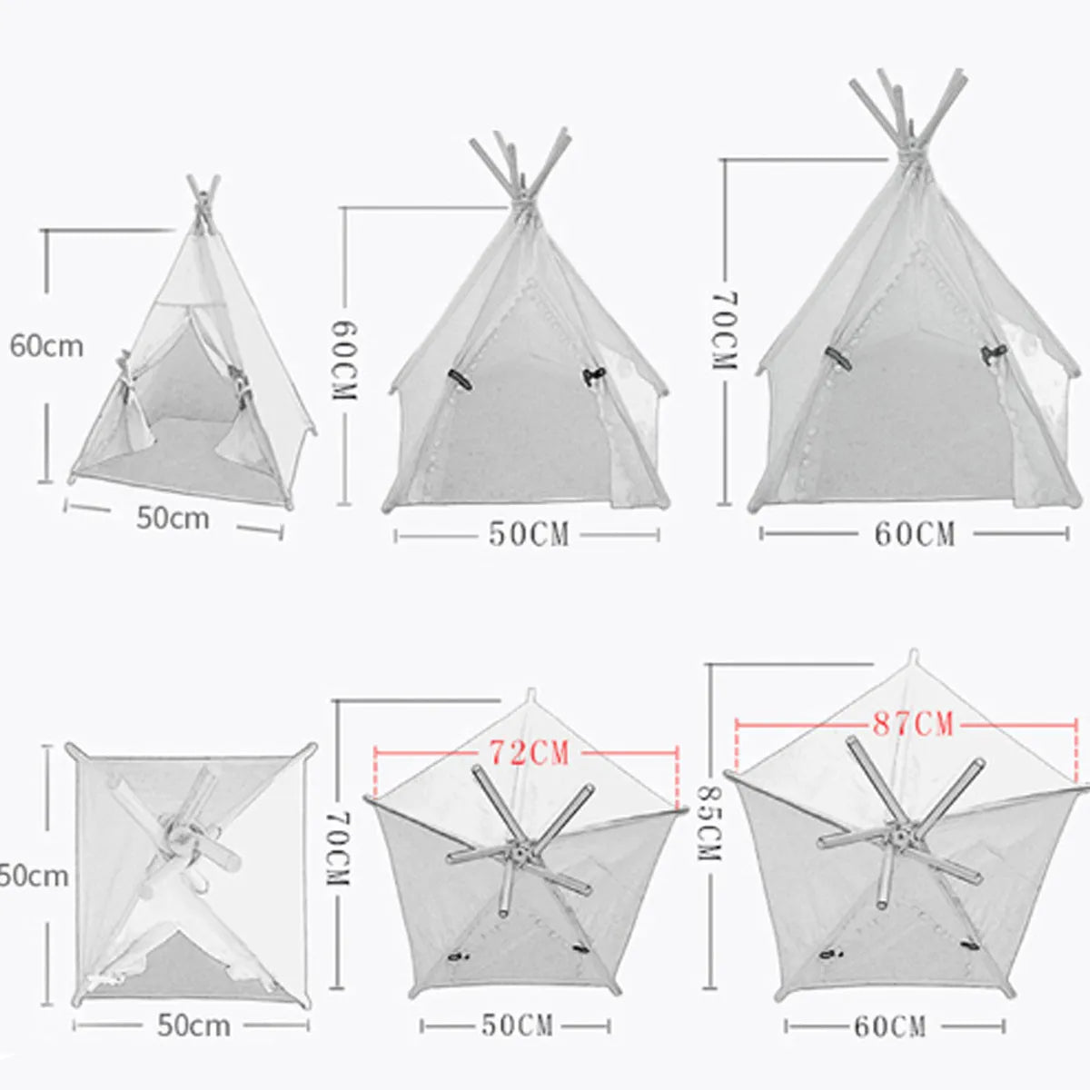 Striped flax and linen pet teepee tent with removable cushion for small dogs or cats.