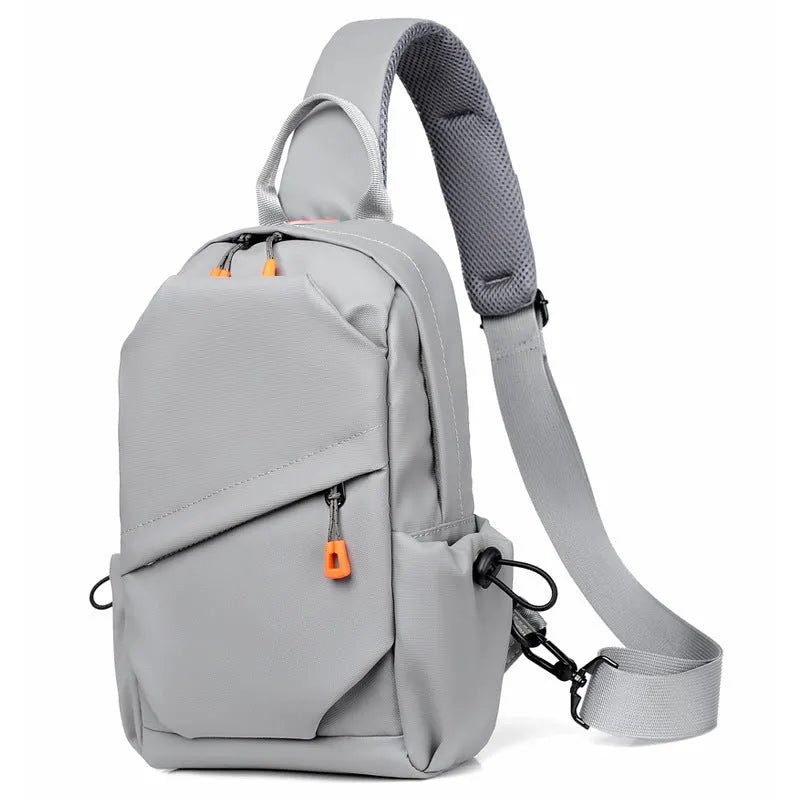 Men's black casual crossbody bag made from waterproof polyester with an adjustable shoulder strap.