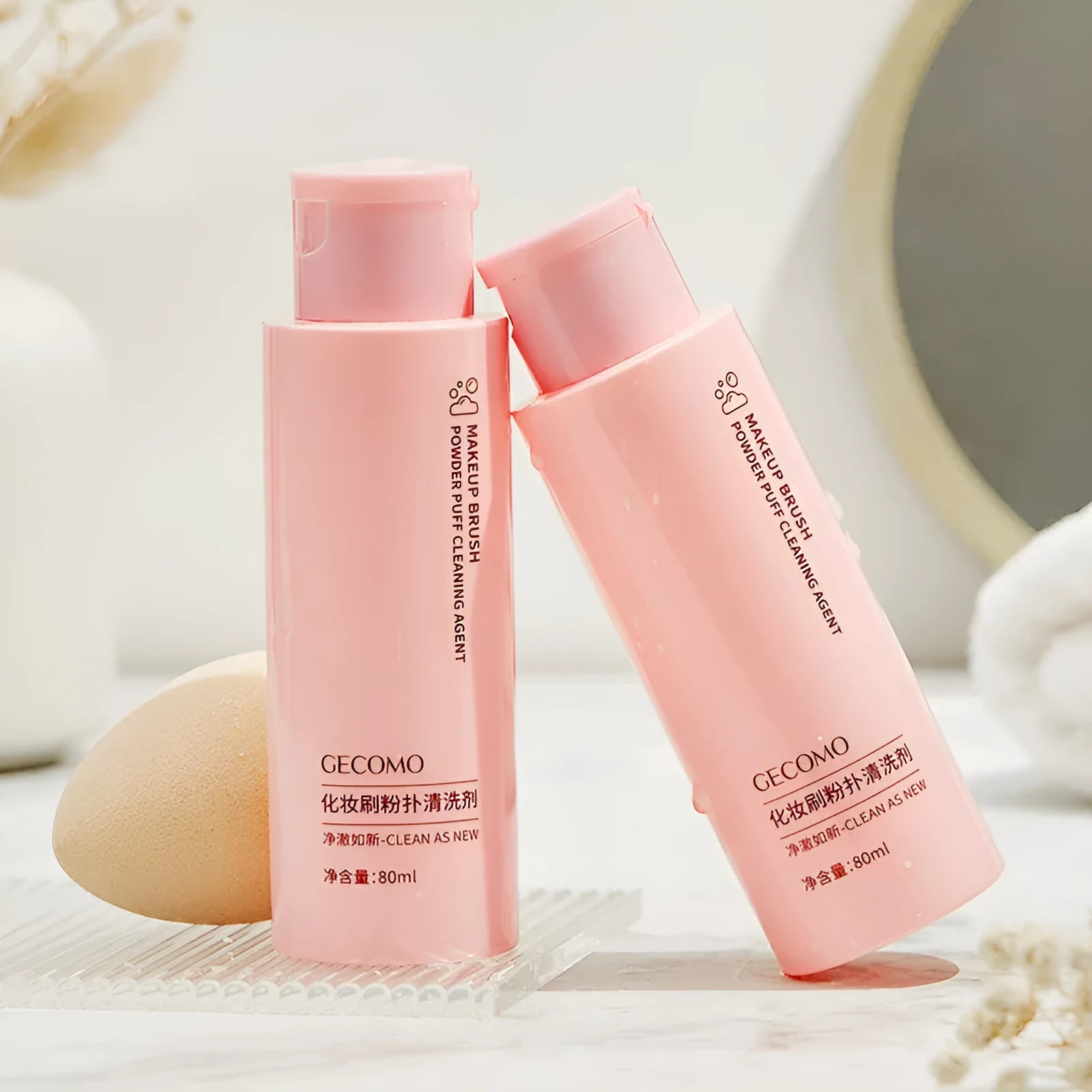 Beauty blender cleaner kit with air cushion tool, 80ml detergent, and 75ml wash-free spray