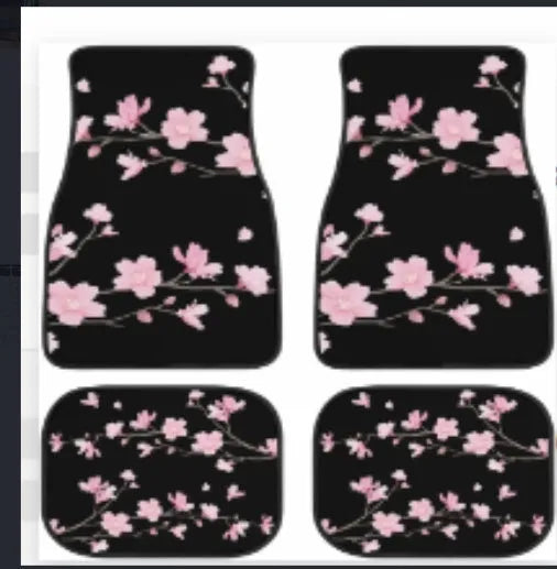 Black printed rubber car foot mat set with 20mm thickness and waterproof polyester lining