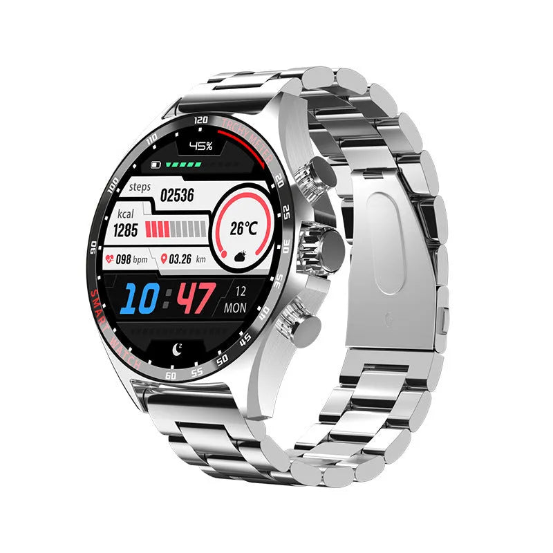 Smart watch with health monitoring display showing heart rate and blood oxygen readings