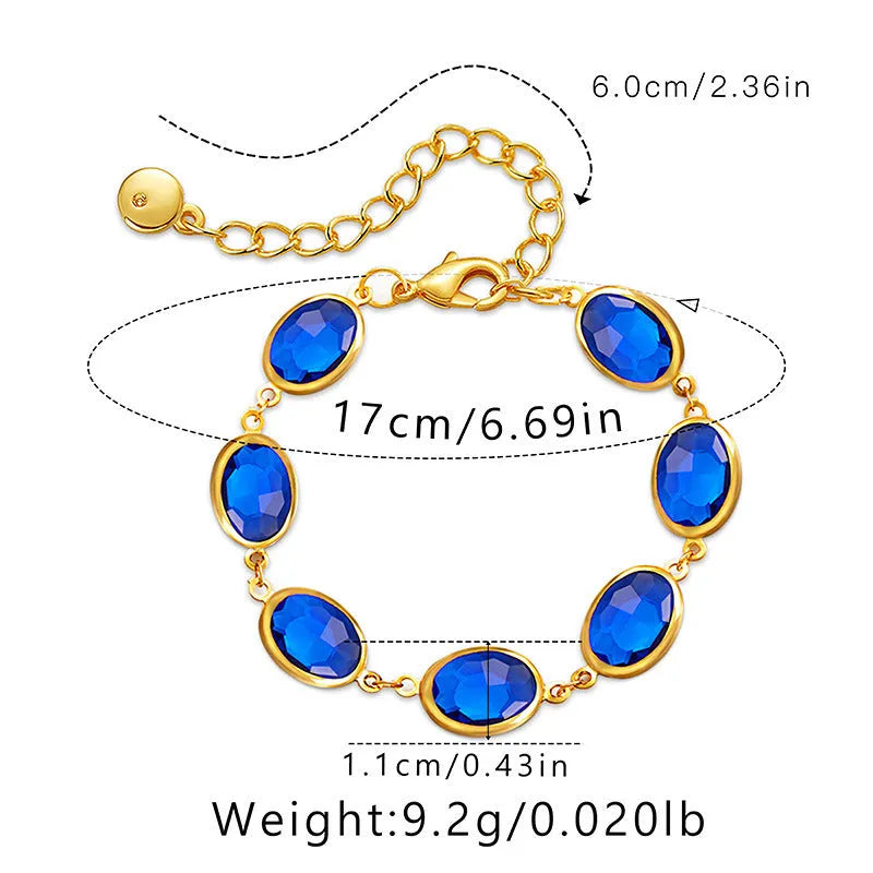 Women's 18K copper geometric ellipse bracelet with blue green multicolor glass inlay detailing