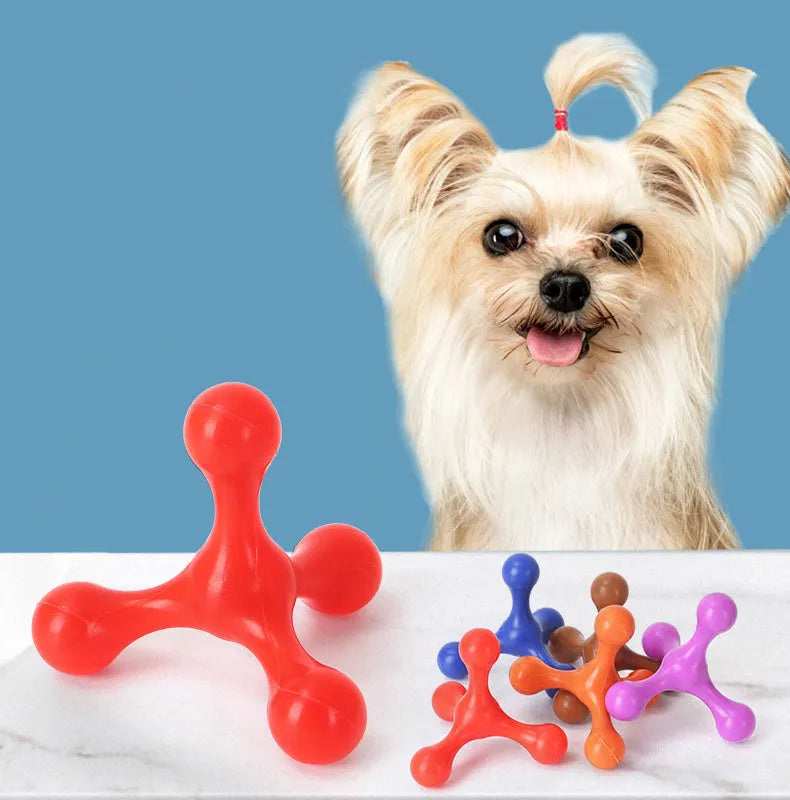 Blue silicone puppy teething chew toy with three legs and bone shape for small medium dogs