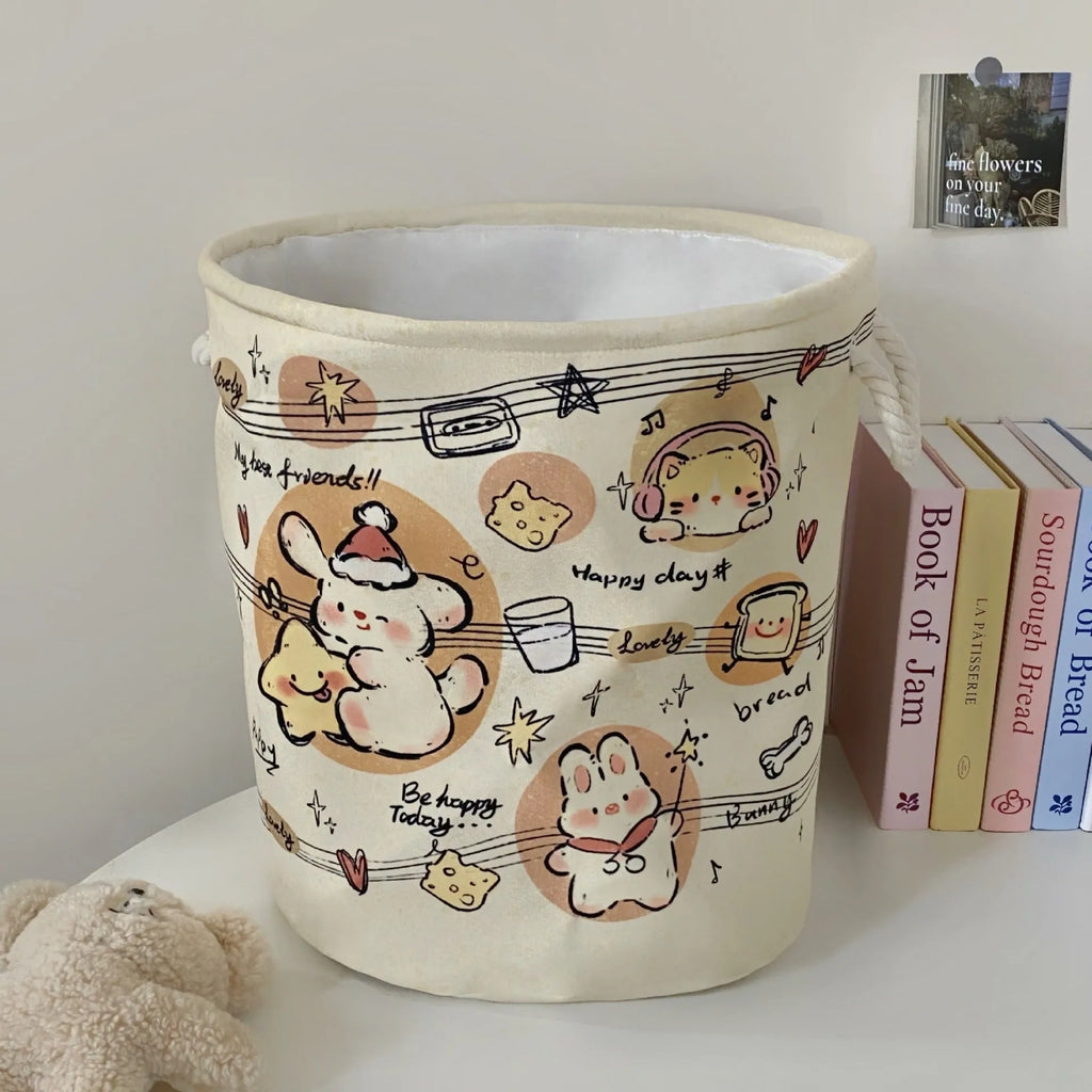 Foldable cotton cloth laundry basket in good night bear colour pattern showing large capacity design