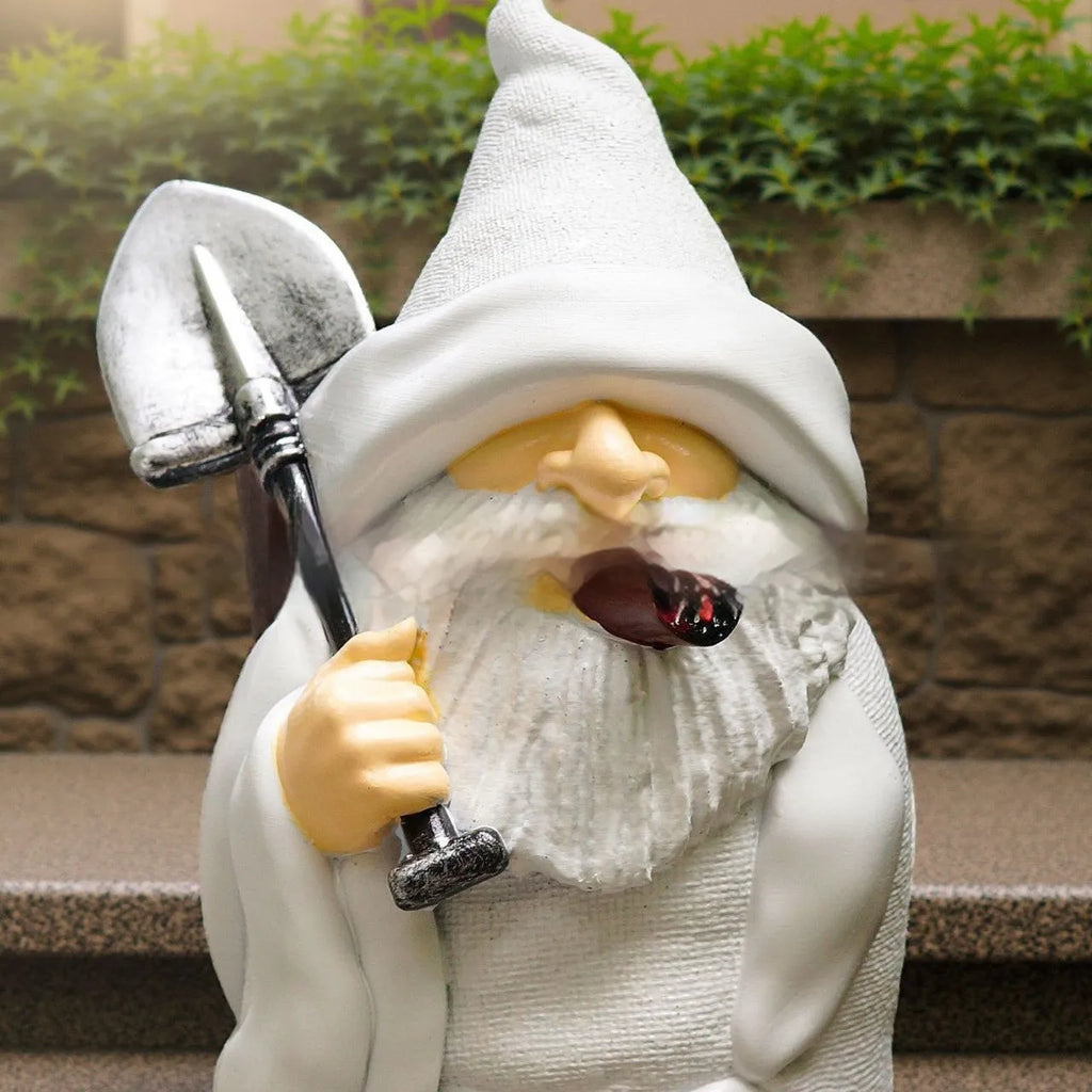 Christmas smoking shovel dwarf garden ornament in resin and plastic craft design
