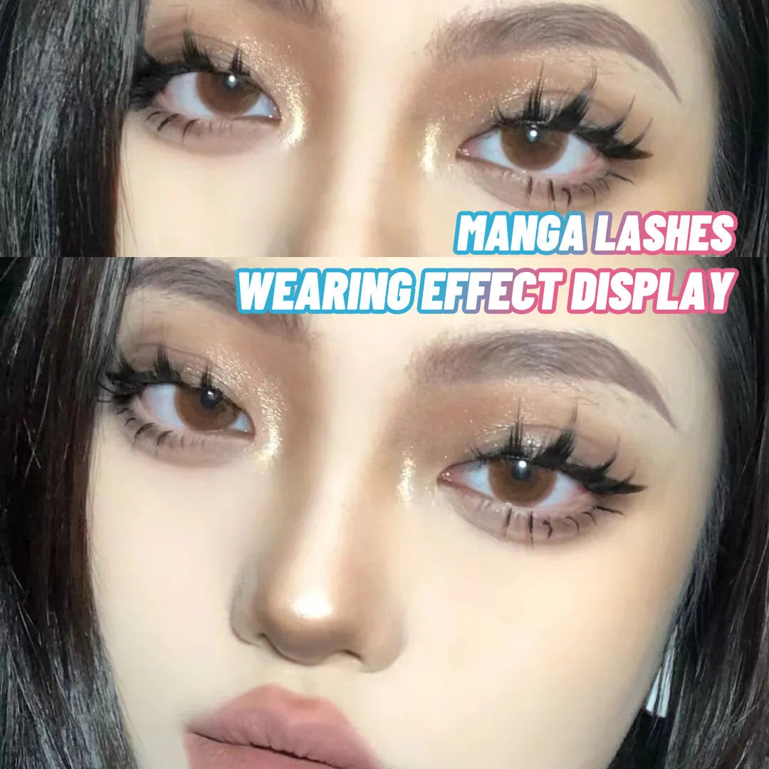 Five pairs of natural wispy false eyelashes on a card for manga anime cosplay and Korean style makeup.