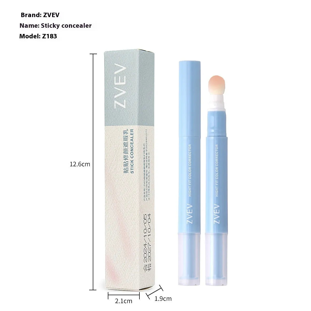 Concealer pen with sponge brush head applicator for clothing, shown in three shade options.