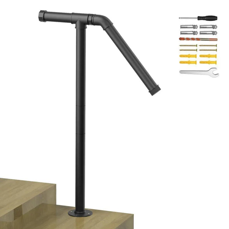 Black metal ladder support bracket for minimalist American-style staircases