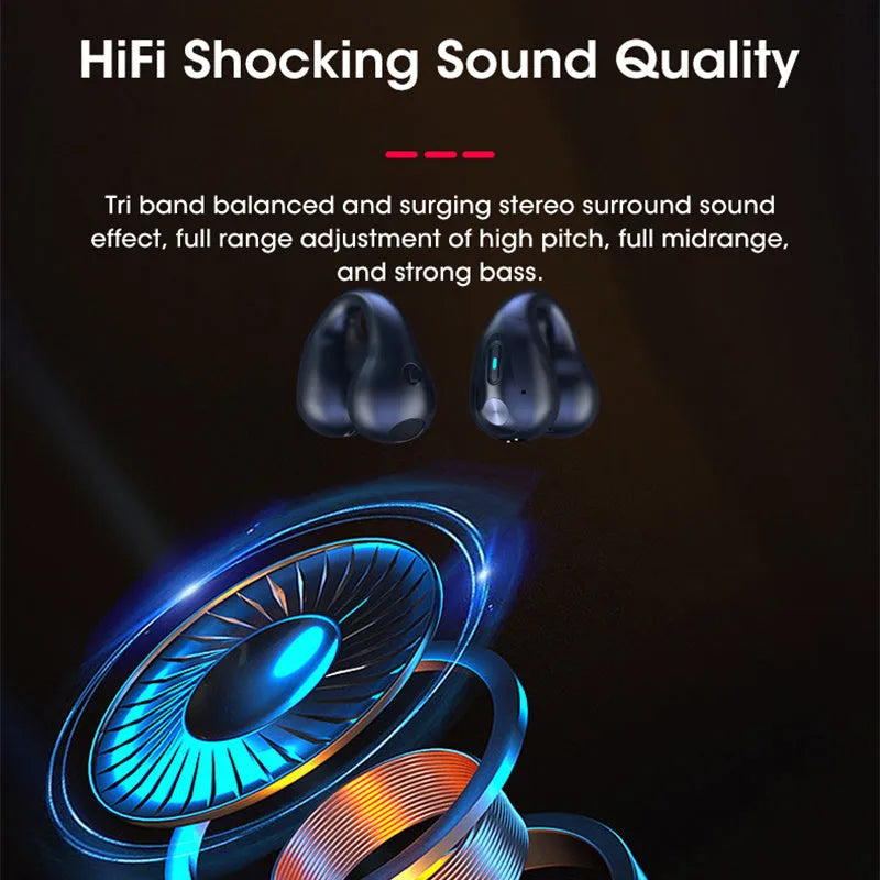 Bone conduction Bluetooth headset clip in black, white, or khaki colours with ear clip design