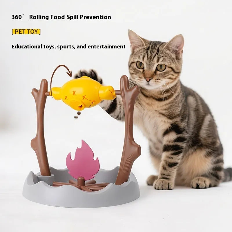 Tumbling cat food feeder with adjustable leakage holes made from ABS and PP plastics
