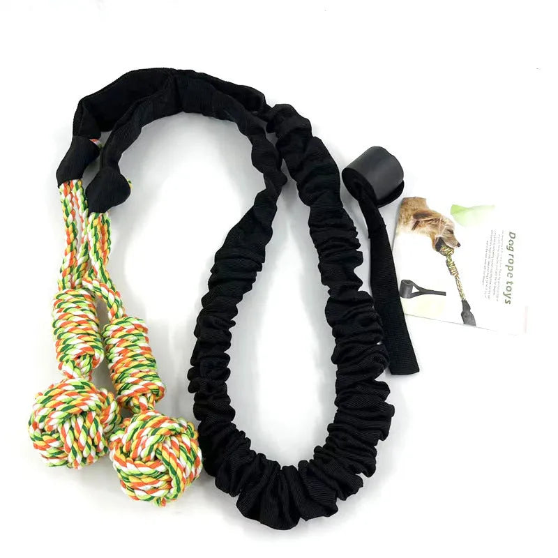 Cotton thread dog tug of war rope toy in black grey and red for teeth cleaning