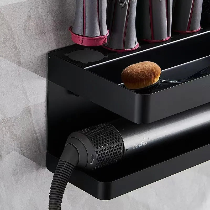 White aluminium punch-free bathroom storage rack with double layers for Marcel waver curlers