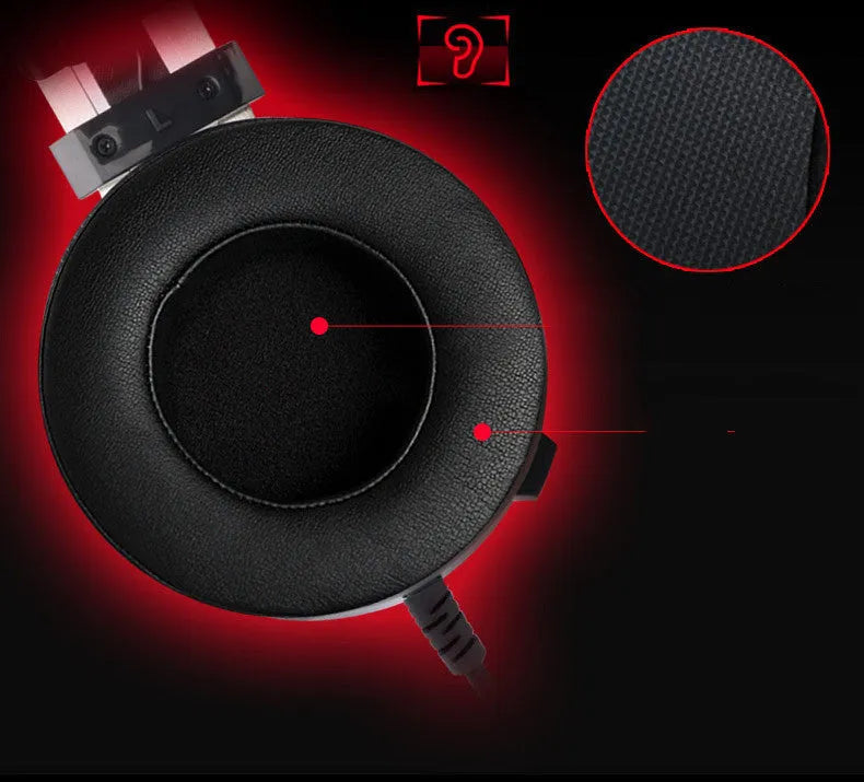 Black wired over-ear computer gaming headset with 2 metre cable and 3.5mm audio jack connector