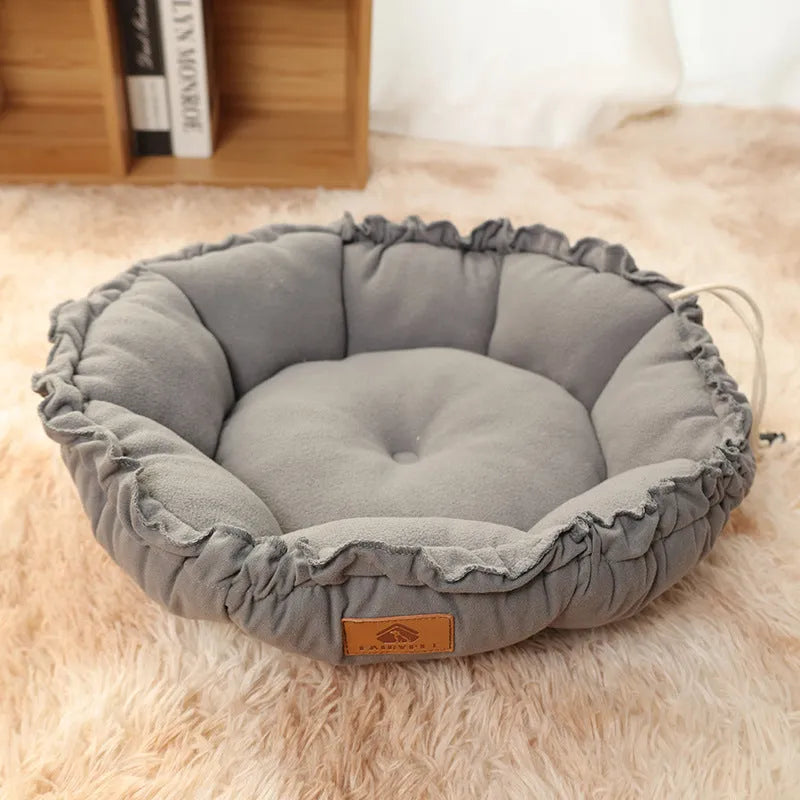 Reversible donut pet bed for cats and small dogs with removable cover in grey colour