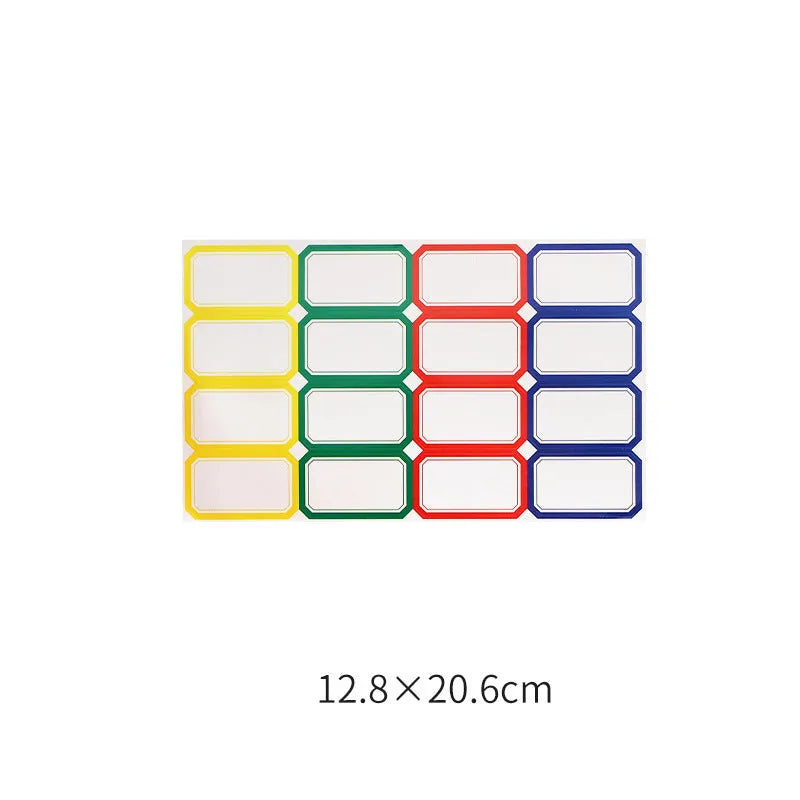 Handwritten label adhesive sticker collection showing multiple grid formats and colour options