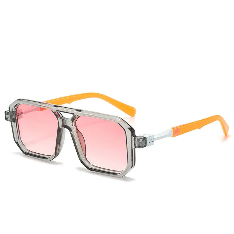 Retro double beam pilot catwalk sunglasses shown in a selection of frame and lens colour options.