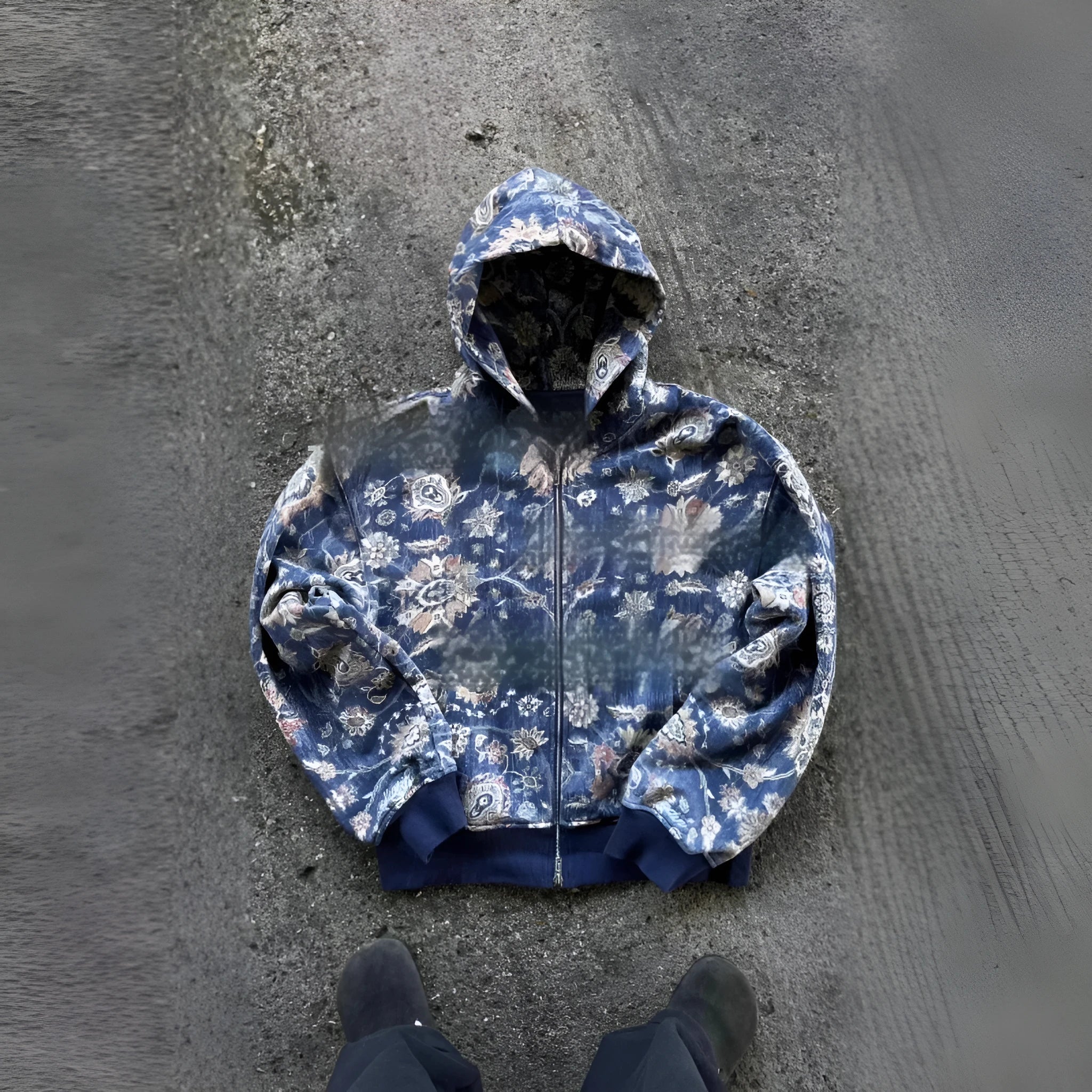 Men's loose hooded coat in red with digital printing youth casual style for autumn leisure wear
