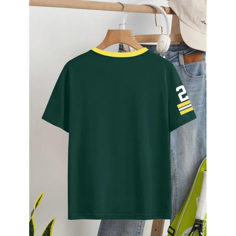 Men's loose fit cotton t-shirt with digital letter print in red and green colour options
