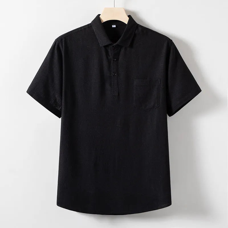 Men's loose lapel linen t-shirt in hemp blend fabric available in three colours