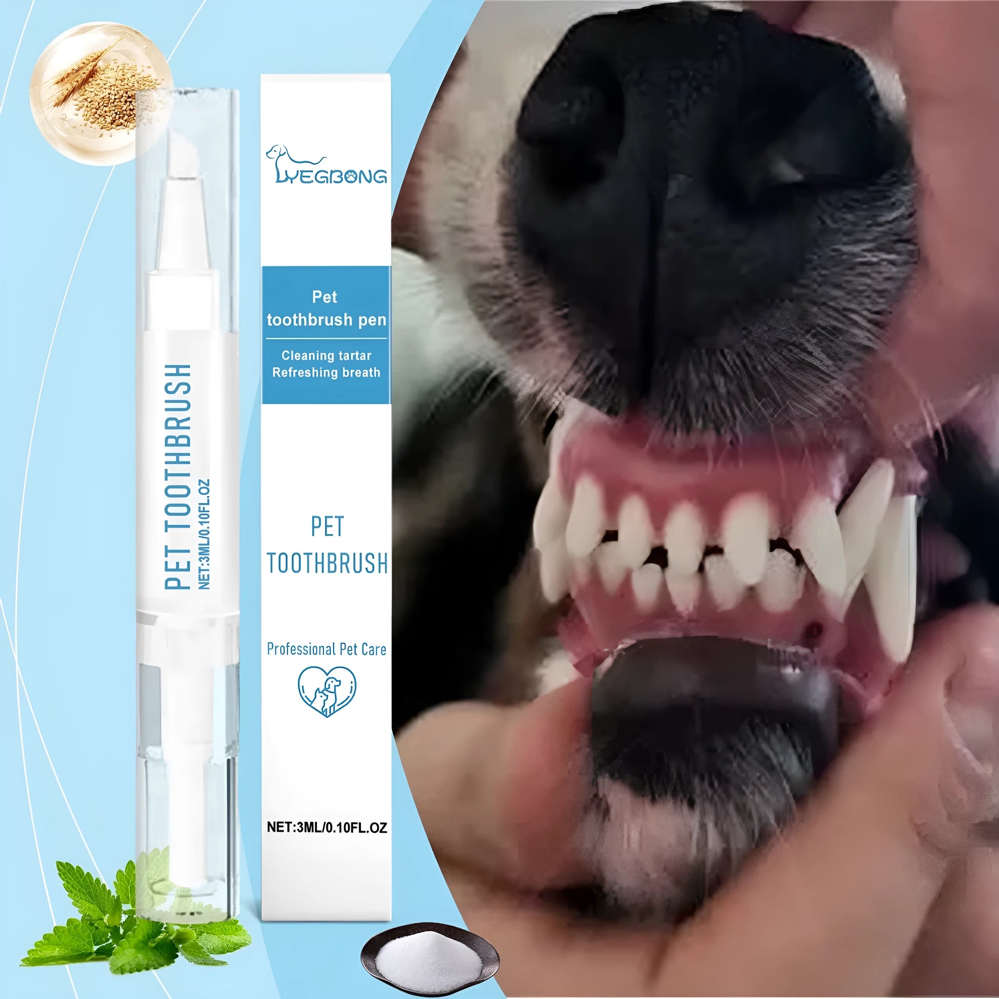 Pet toothbrush pen with 3ml breath freshener applicator for dog and cat dental care