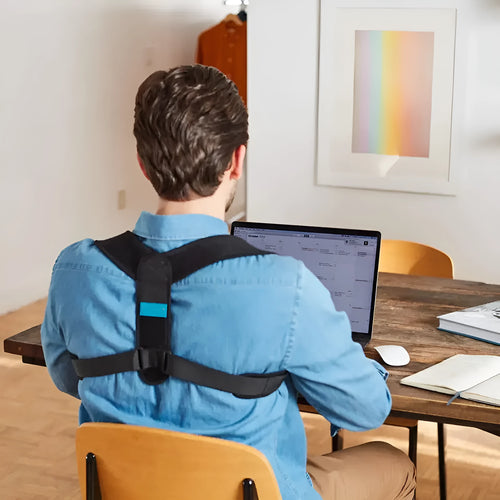 Black adjustable invisible posture correction strap for back support and spinal alignment