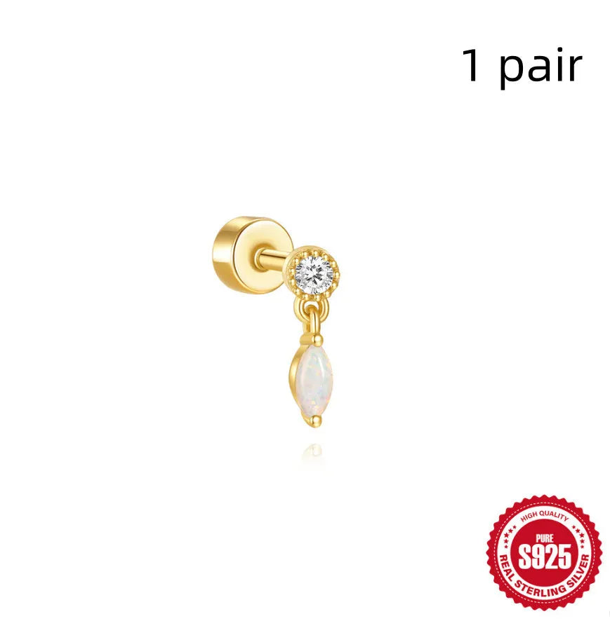 S925 sterling silver flat column geometric ear bone studs with threaded post in gold tone finish