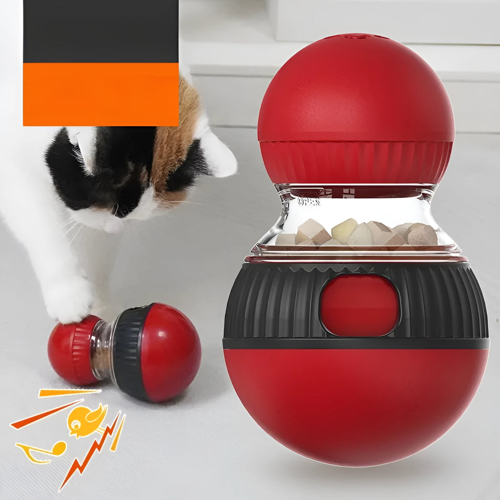 Plastic rotating cat toy ball with super ball colour and food dropping mechanism