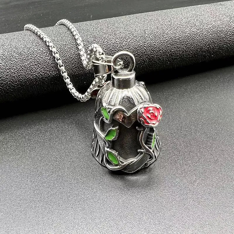 Titanium steel vintage polished motorcycle lucky bell with double-sided epoxy roses