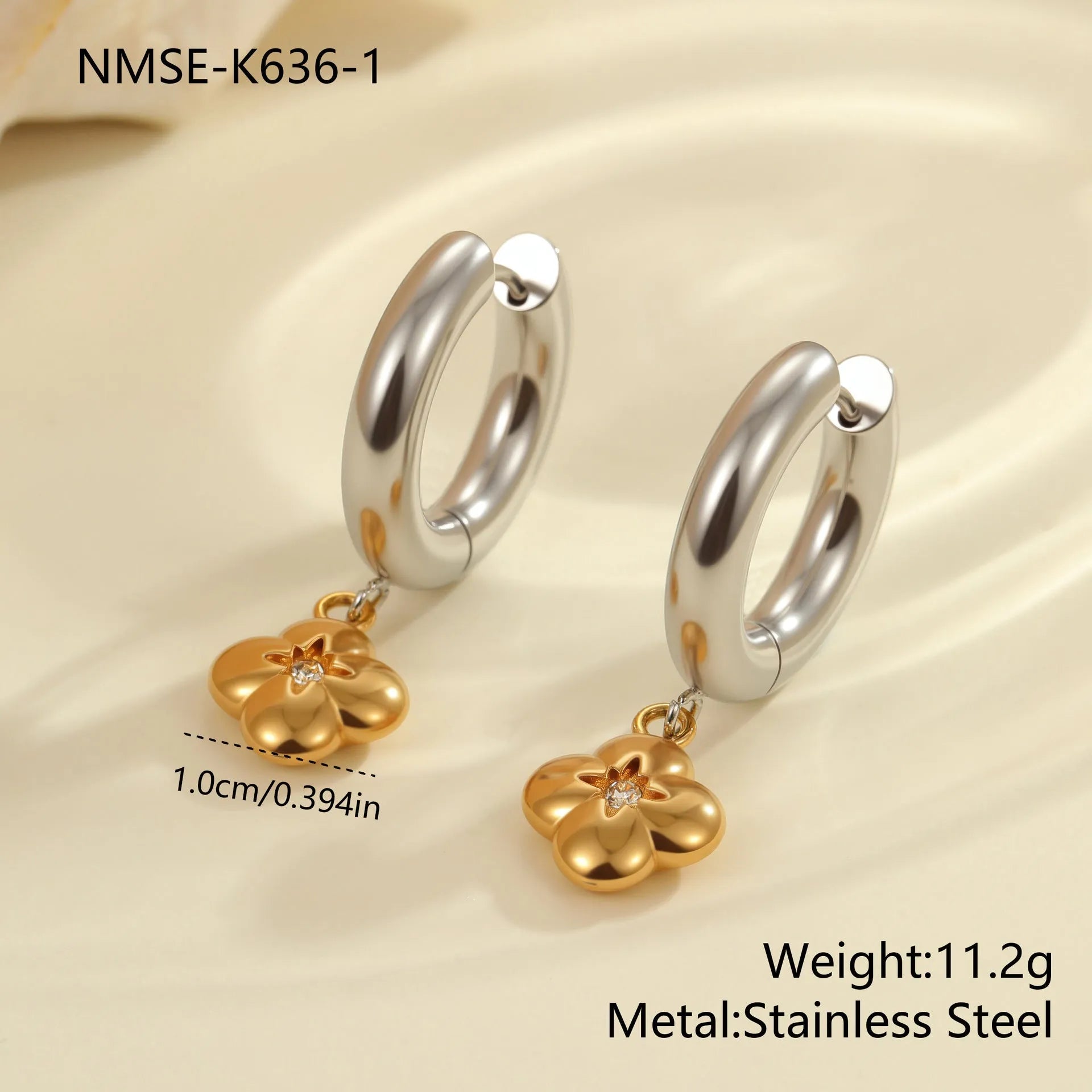 Christmas tree earrings with heart and star designs in 18K stainless steel electroplated jewellery
