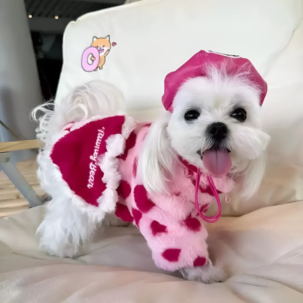 Small dog plush warm coat in pink or brown for Teddy, Bichon and Pomeranian breeds