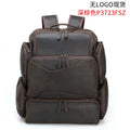 Dark brown leather backpack with 17-inch computer compartment and organisational pockets