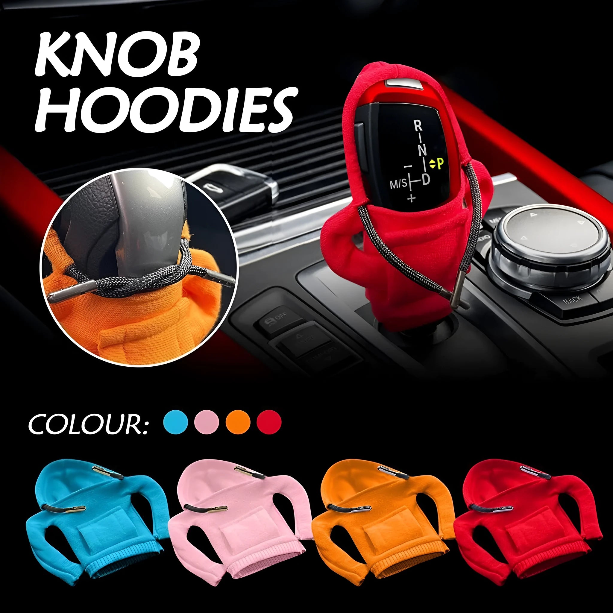 Elastic cloth gear shift knob cover for manual or automatic vehicles in multiple colour options