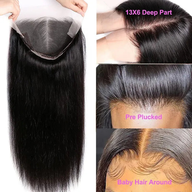 Straight black human hair wig with 13x6 lace front shown at 24 inch length