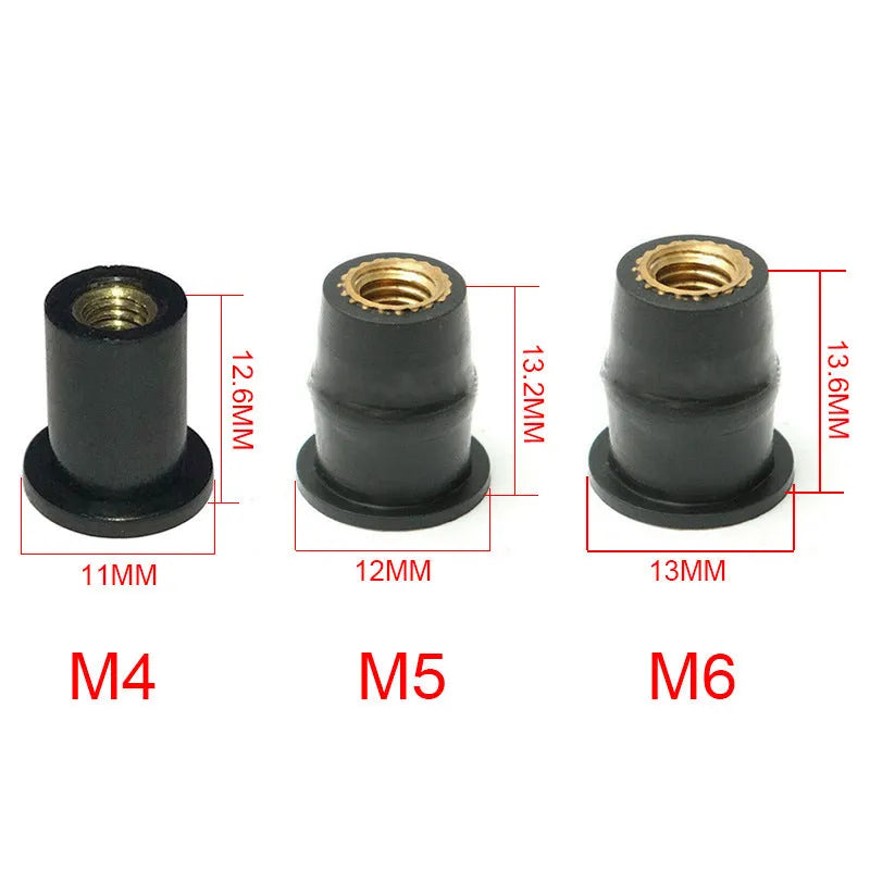 Motorcycle modification brass expansion rubber well nut fasteners in M4 M5 M6 sizes