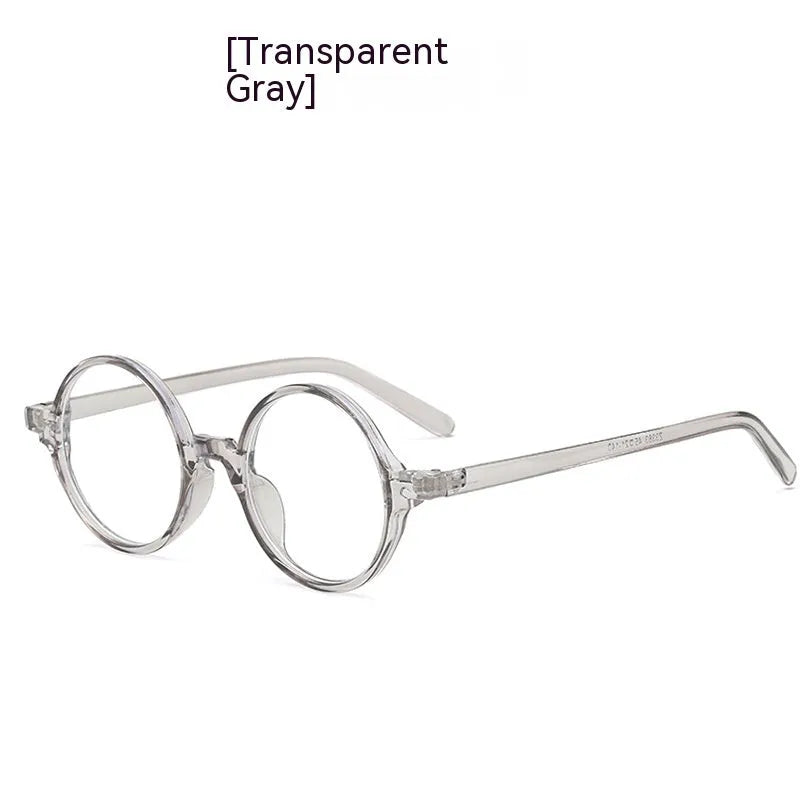 Artistic retro round glasses with PC frame in bright black, sand black, tofu pudding, and transparent grey colours