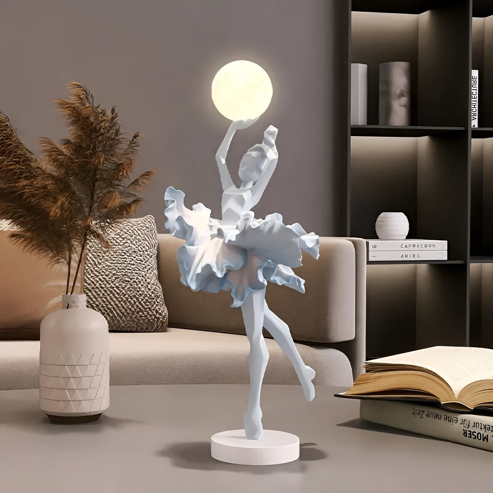 Small modern resin night lamp with USB charging port in black gold colour.