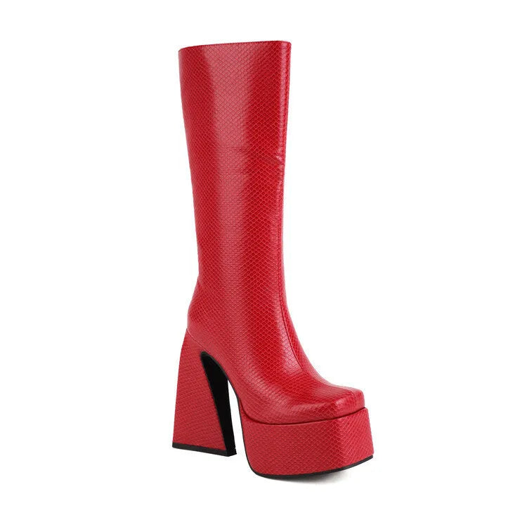 Women's black artificial PU high boots casual footwear with sizing options 34-43