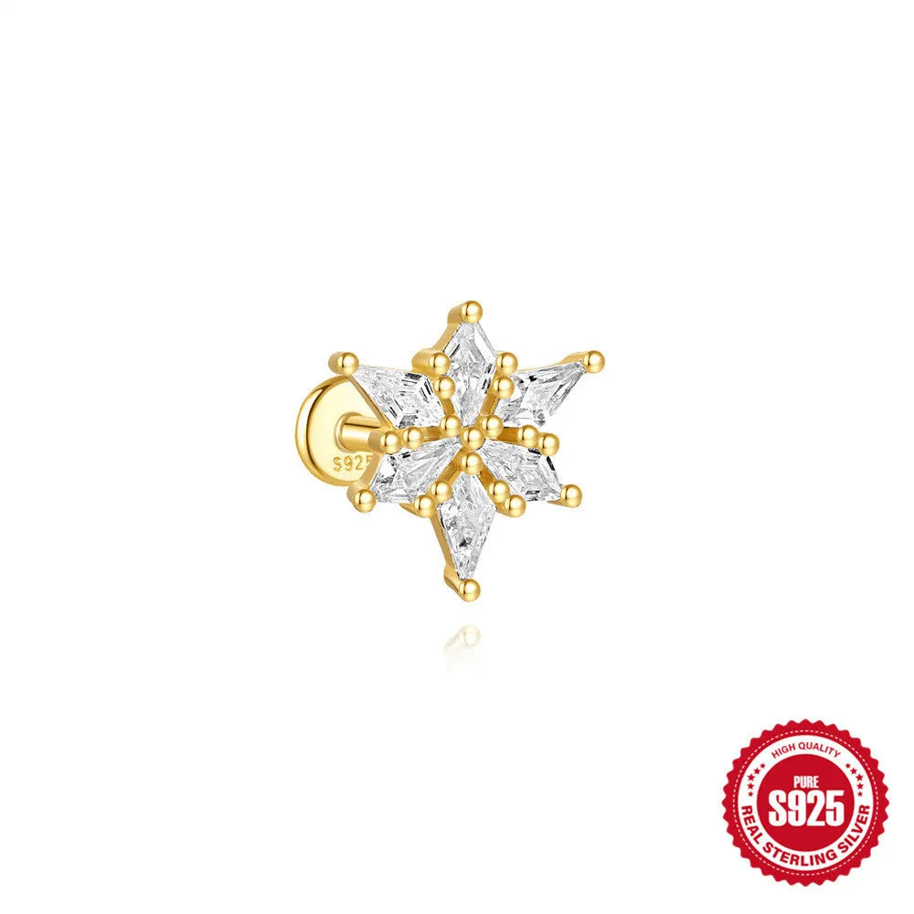 S925 sterling silver water drop earrings with flat spiral geometric design in gold colour
