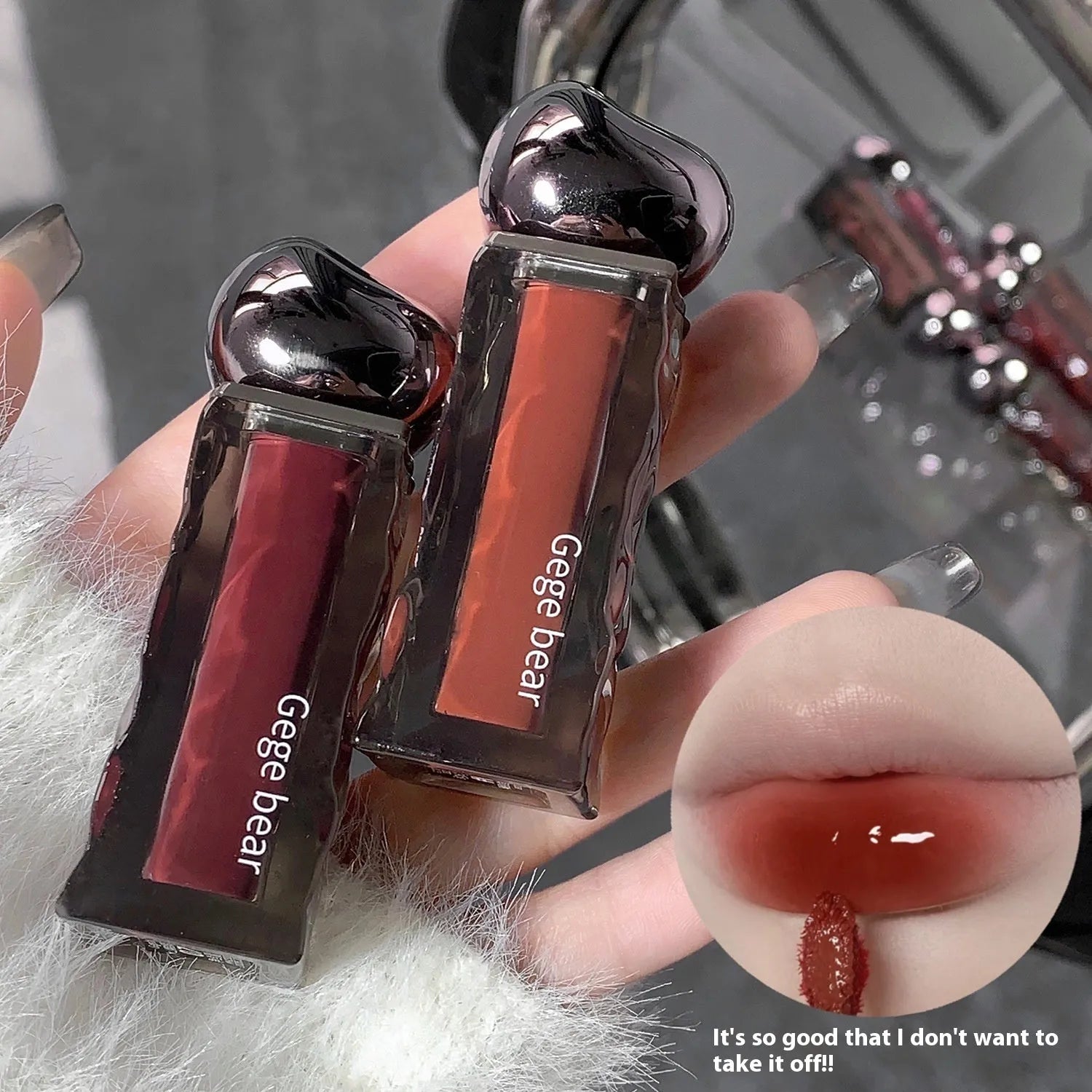 Glacier Lava Lip Lacquer mirror makeup lip gloss showing water light finish