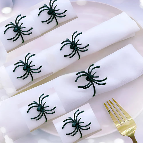 Six black alloy spider design napkin rings for Halloween table settings