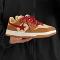 Brown women's platform sneakers with sequin trim and 3-5cm heel