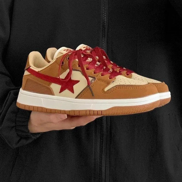 Brown women's platform sneakers with sequin trim and 3-5cm heel
