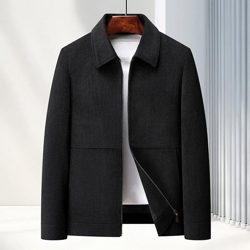 Men's slim fit lapel jacket in vinyl fabric available in black, brown, caramel and dark blue colours