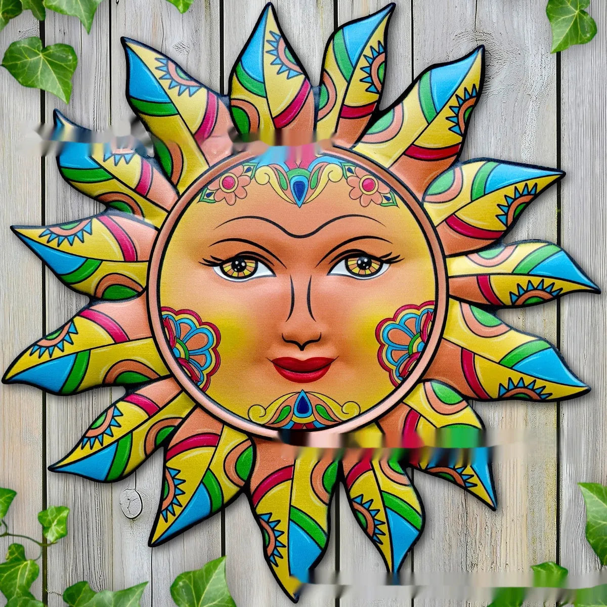 Iron sun face metal wall hanging decorative craft in gold, silver, and bronze colour finishes.