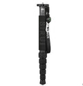 Black carbon fibre six-section telescopic camera monopod shown collapsed and extended.