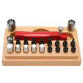 Steel watch repair barrel-opening tool kit with 20 pieces in a black organiser case.