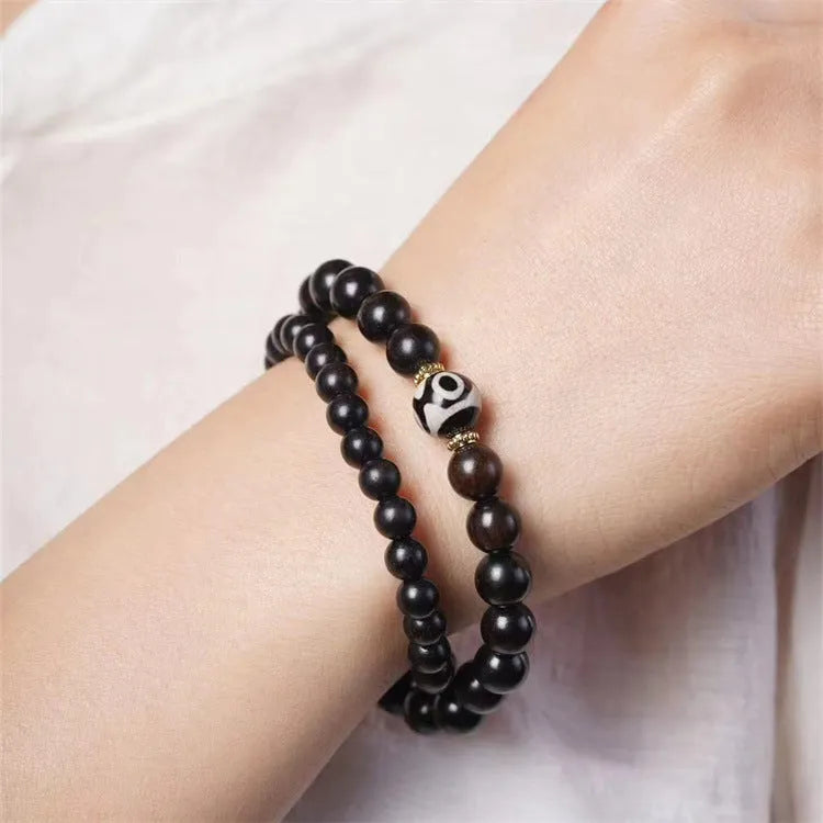 Ebony wood Tibet beads bracelet with 8mm diameter and two-circle retro design