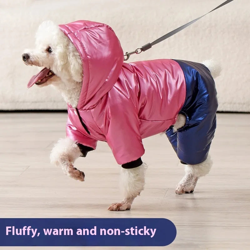 Dog wearing green four-legged cotton-padded waterproof windproof coat