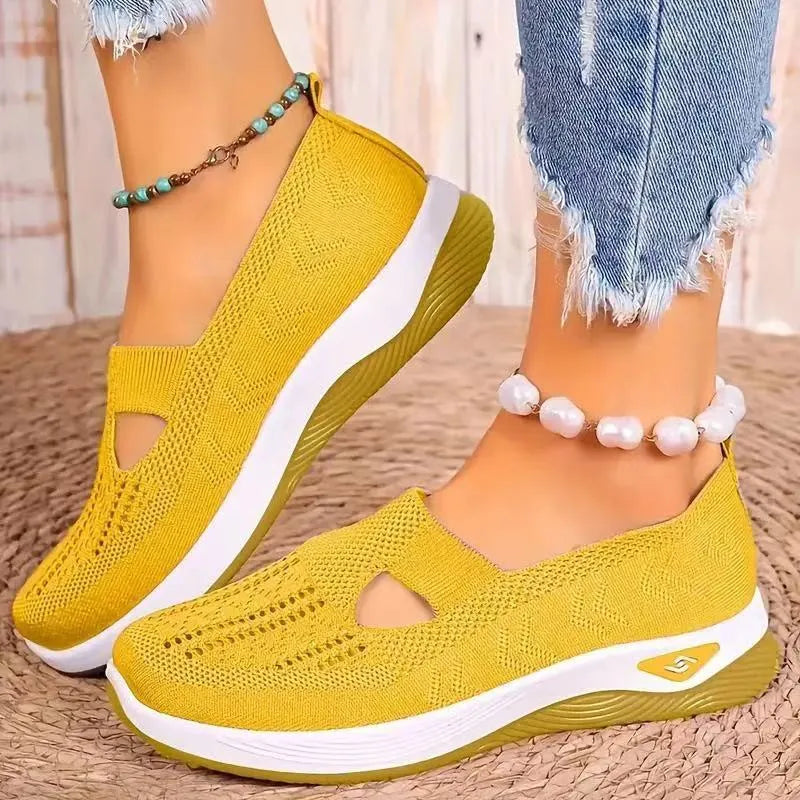 Women's casual low-top mesh shoes with a T-strap and soft PVC sole in multiple colours.
