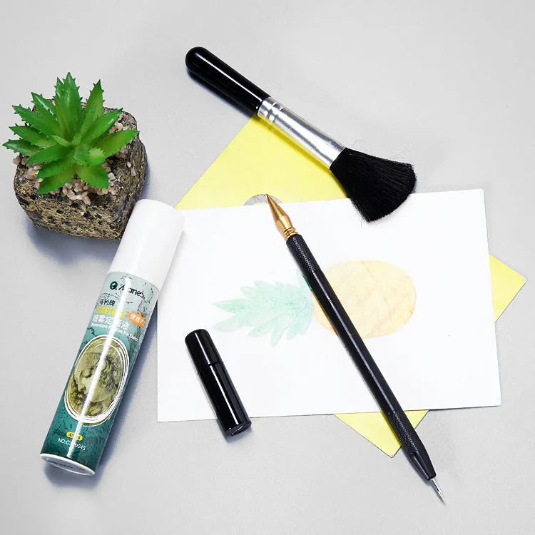 Scraping painting tools kit with white card paper, scraping pens, brushes, and art accessories for scratch artwork
